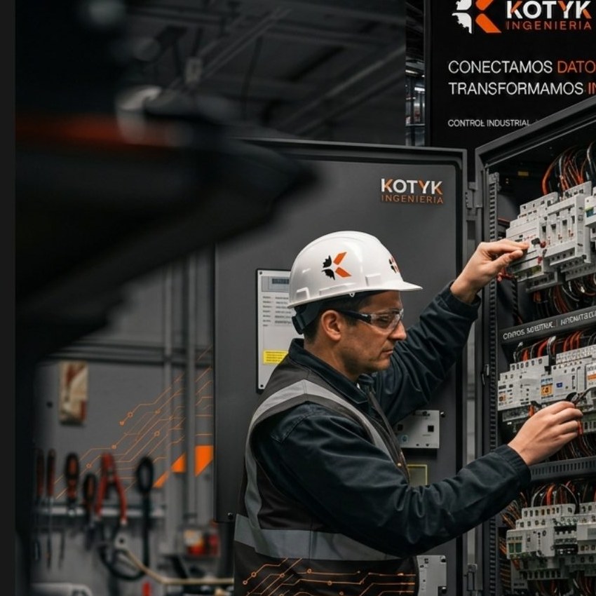 Técnico de Kotyk Ingeniería trabajando en un tablero de control