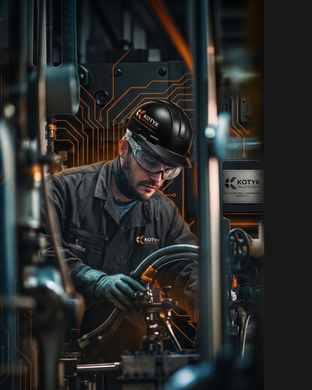 Técnico de Kotyk Ingeniería trabajando sobre maquinaria industrial